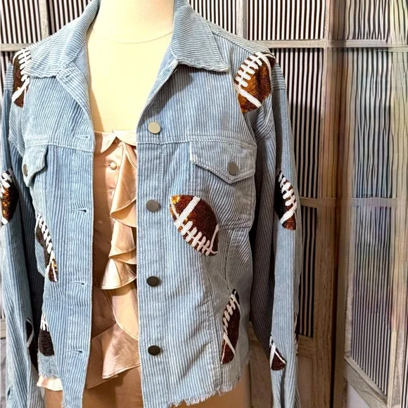 Corduroy Sequin FOOTBALL Jacket NWOT - Picture 6 of 8